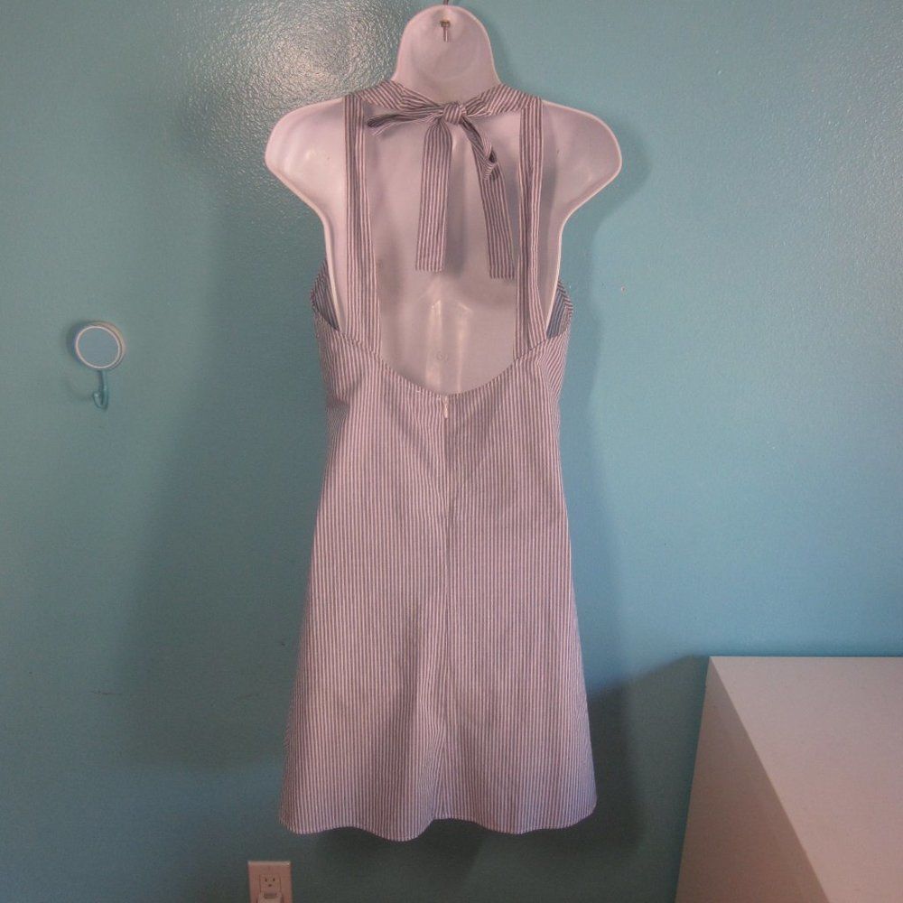Mavi Size S Sustainable Cotton Summer Mini Dress with Tie Back in Blue Stripe - Picture 8 of 13